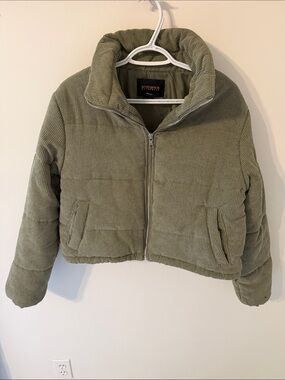 Ambiance Olive Corduroy Cropped Puffer Jacket